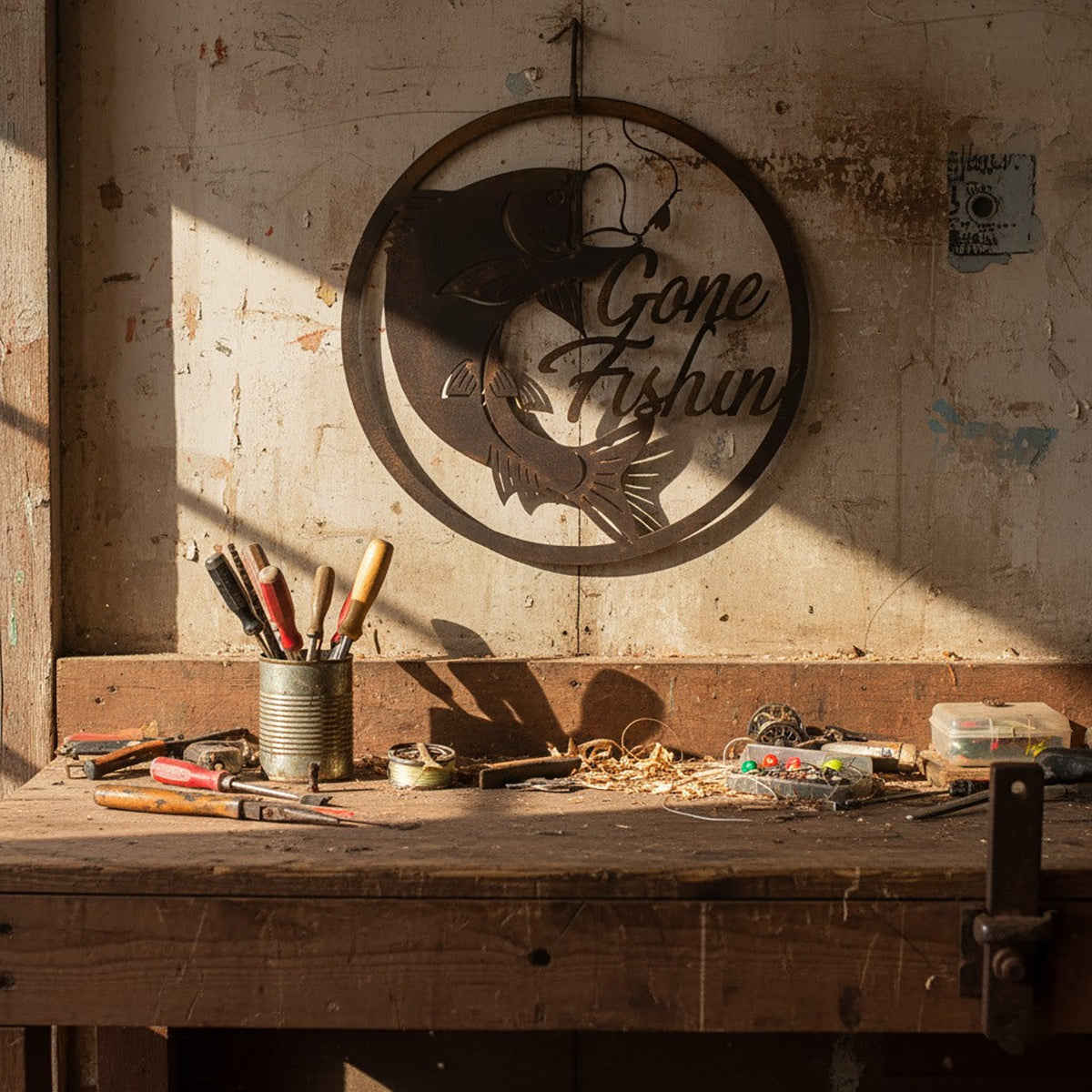 Gone Fishin - Medium wall circle sign