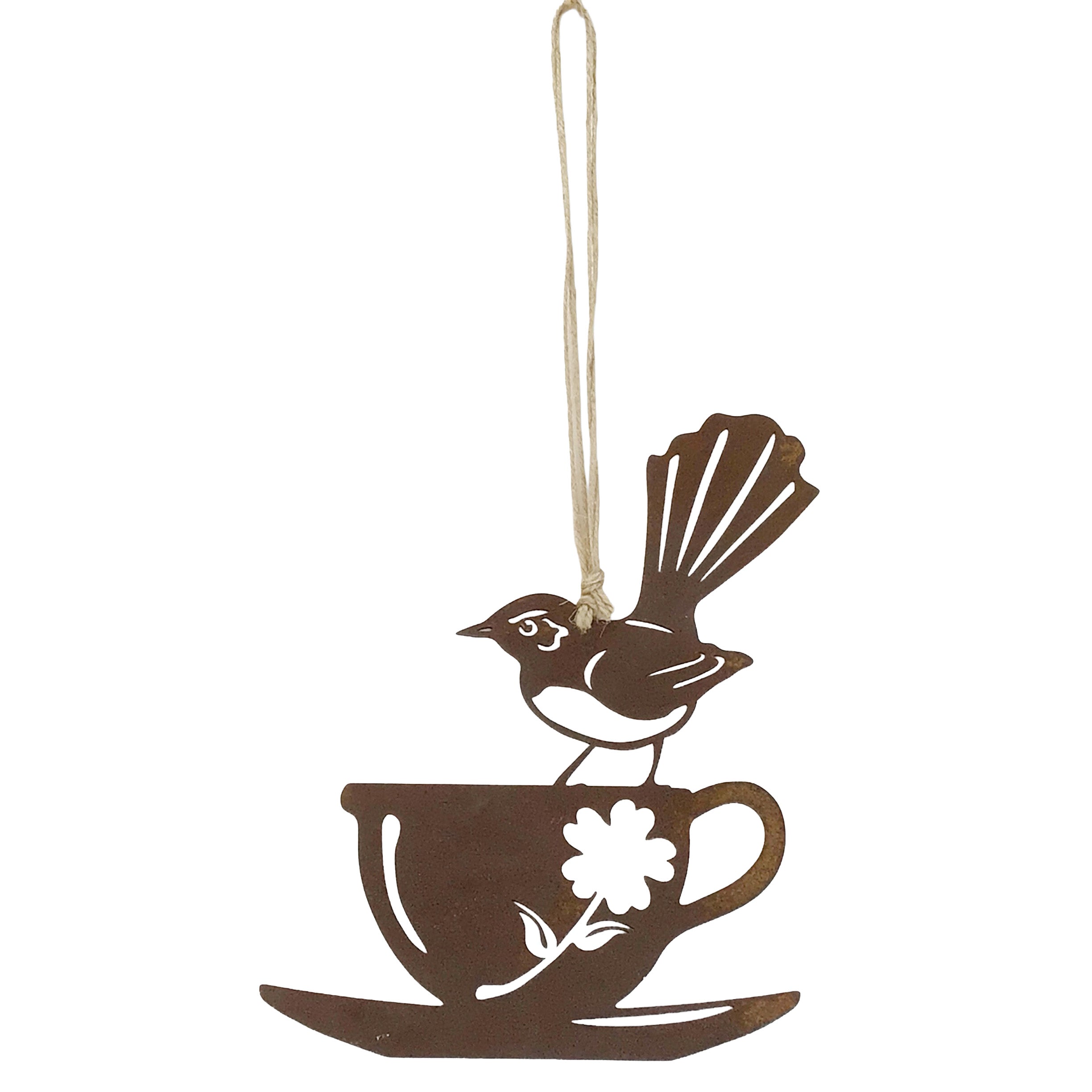 Willie Wagtail on a Teacup