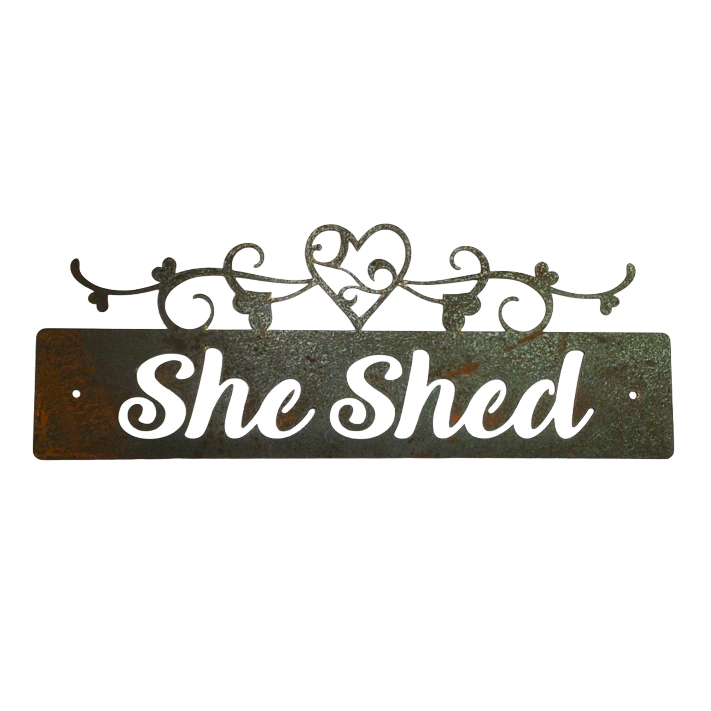 She Shed - with scrolls and hearts